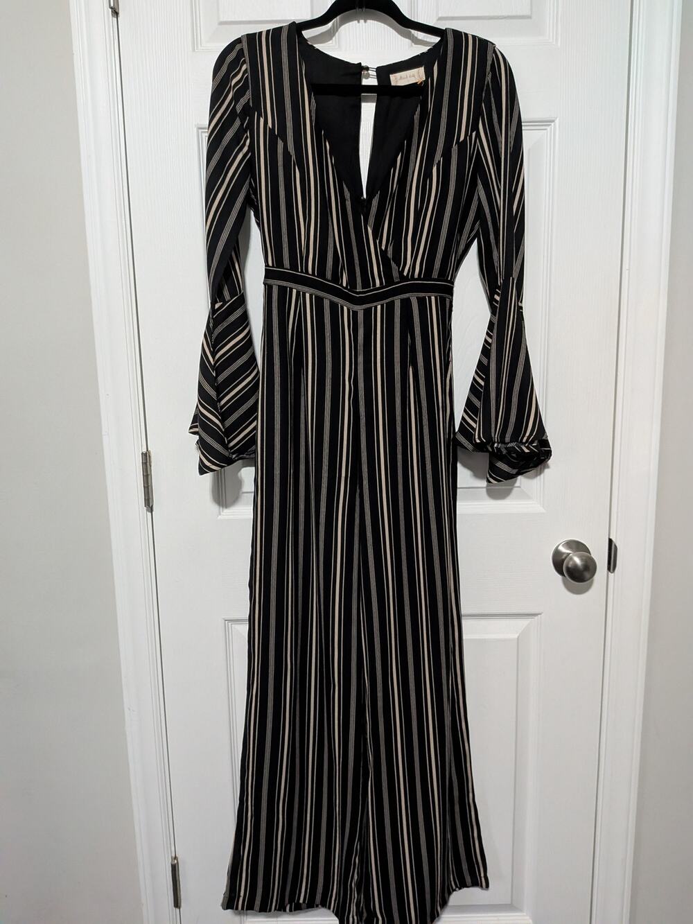 Altar'd State Striped Wide Leg Jumpsuit Small S Long Bell Sleeve V-Neck